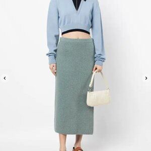 Vince ribbed-knit straight skirt (light green, large)